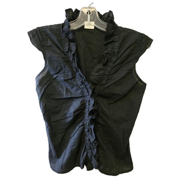 Vintage Y2K Suzy Shier Black Ruffle Vest Hook & Eye Sleeveless Western Fall Sz S - Picture 1 of 6